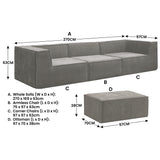 Sarantino Novi 3-Seater Modular Sofa with Ottoman in Grey Non-Slip Bottom Lounge - Extra Image