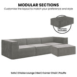 Sarantino Novi 3-Seater Modular Sofa with Ottoman in Grey Non-Slip Bottom Lounge - Extra Image