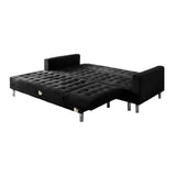 Sarantino Faux Velveteen Corner Wooden Sofa Bed Couch w/ Chaise Black