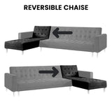 Sarantino Faux Velveteen Corner Wooden Sofa Bed Couch w/ Chaise Black - Top-Down View