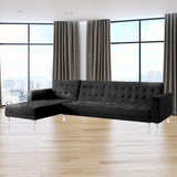 Sarantino Faux Velveteen Corner Wooden Sofa Bed Couch w/ Chaise Black