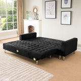 Sarantino Faux Velveteen Corner Wooden Sofa Bed Couch w/ Chaise Black - Rear View