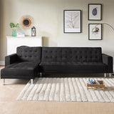Sarantino Faux Velveteen Corner Wooden Sofa Bed Couch w/ Chaise Black - Close-Up Angle