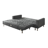 Sarantino Faux Velvet Corner Wooden Sofa Bed Couch with Chaise - Grey - Close-Up Angle
