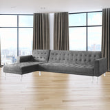 Sarantino Faux Velvet Corner Wooden Sofa Bed Couch with Chaise - Grey - Extra Image