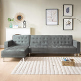 Sarantino Faux Velvet Corner Wooden Sofa Bed Couch with Chaise - Grey - Extra Image