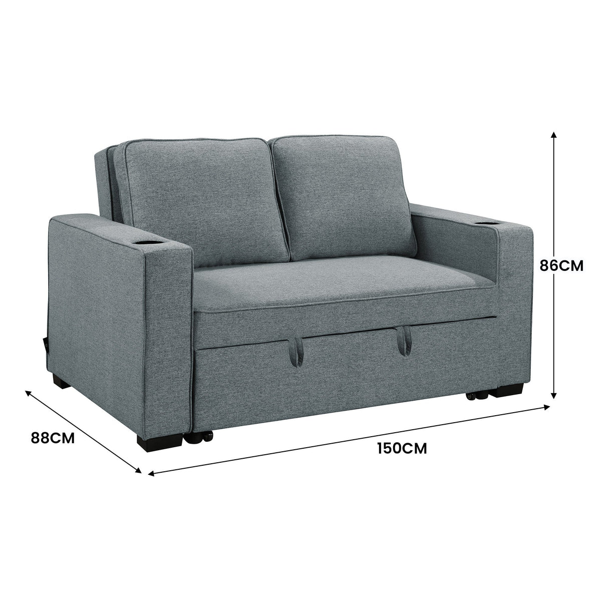 Sarantino Hoffman Linen Sofa Bed with Cushions & Cup Holders Dark Grey