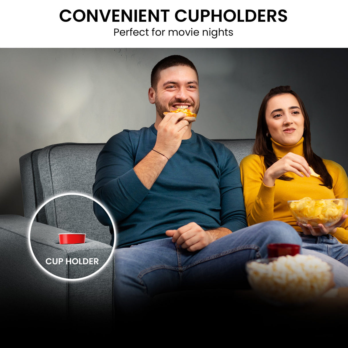 Sarantino Hoffman Linen Sofa Bed with Cushions & Cup Holders Dark Grey