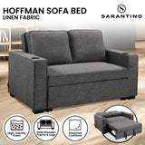 Sarantino Hoffman Linen Sofa Bed with Cushions and Cup Holders - Dark Grey - Side View