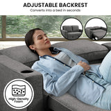 Sarantino Hoffman Linen Sofa Bed with Cushions and Cup Holders - Dark Grey