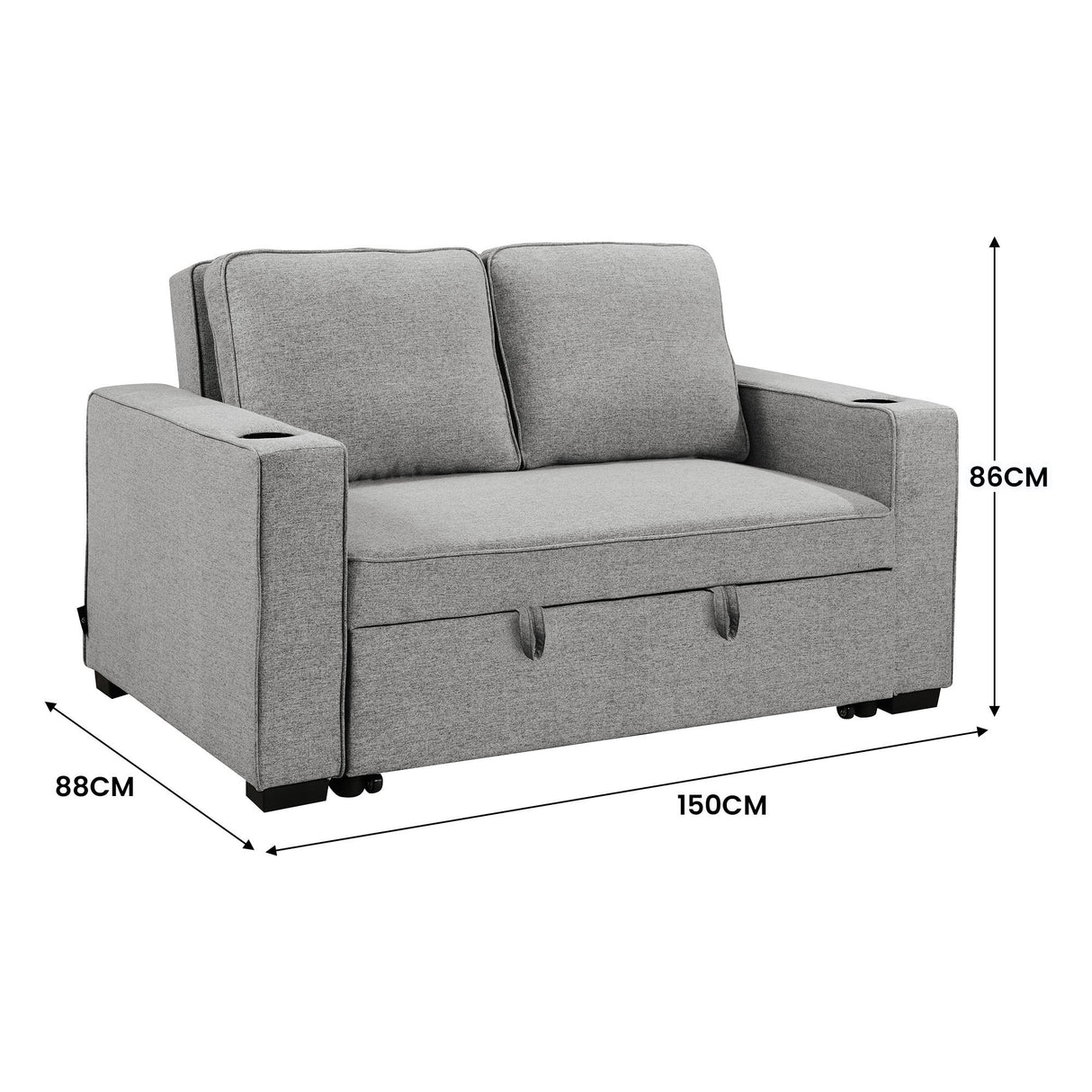Sarantino Hoffman Linen Sofa Bed with Cushions &Cup Holders Light Grey