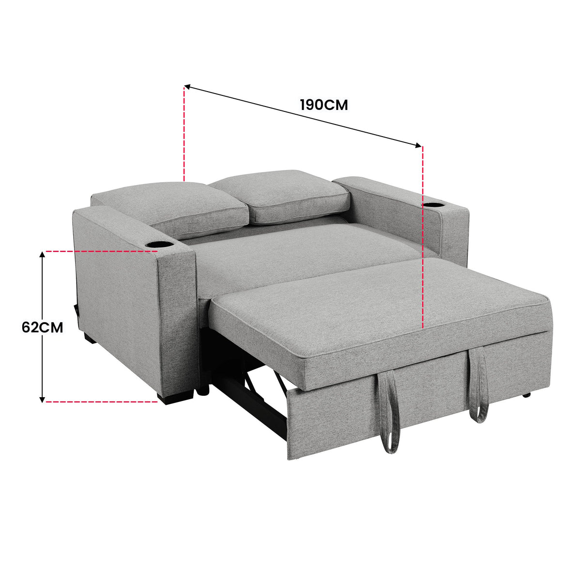 Sarantino Hoffman Linen Sofa Bed with Cushions &Cup Holders Light Grey