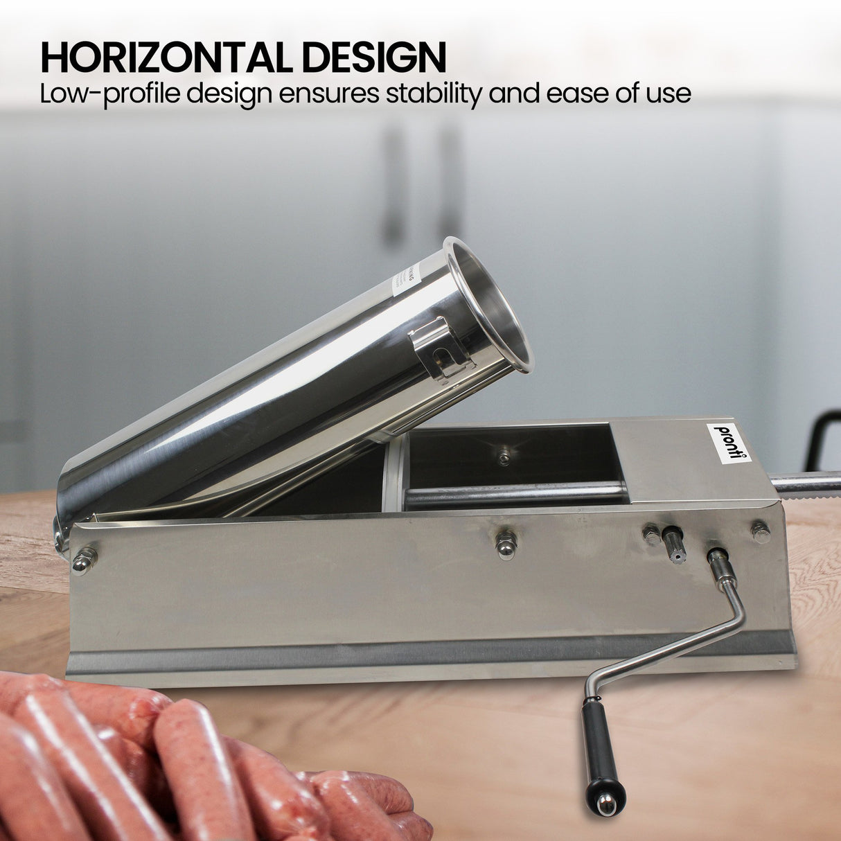 Pronti 5L Sausage Stuffer Stainless Steel with 4 Filling Tubes - Horizontal