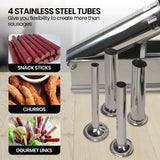 Pronti 5L Sausage Stuffer Stainless Steel with 4 Filling Tubes - Horizontal - Low Angle