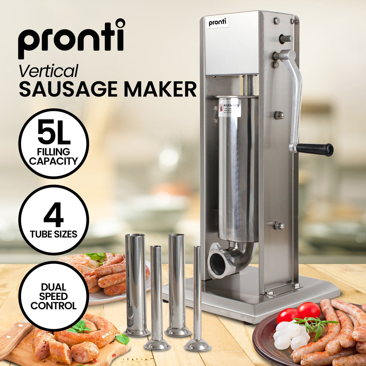 Pronti 5L Stainless Steel Vertical Sausage Stuffer