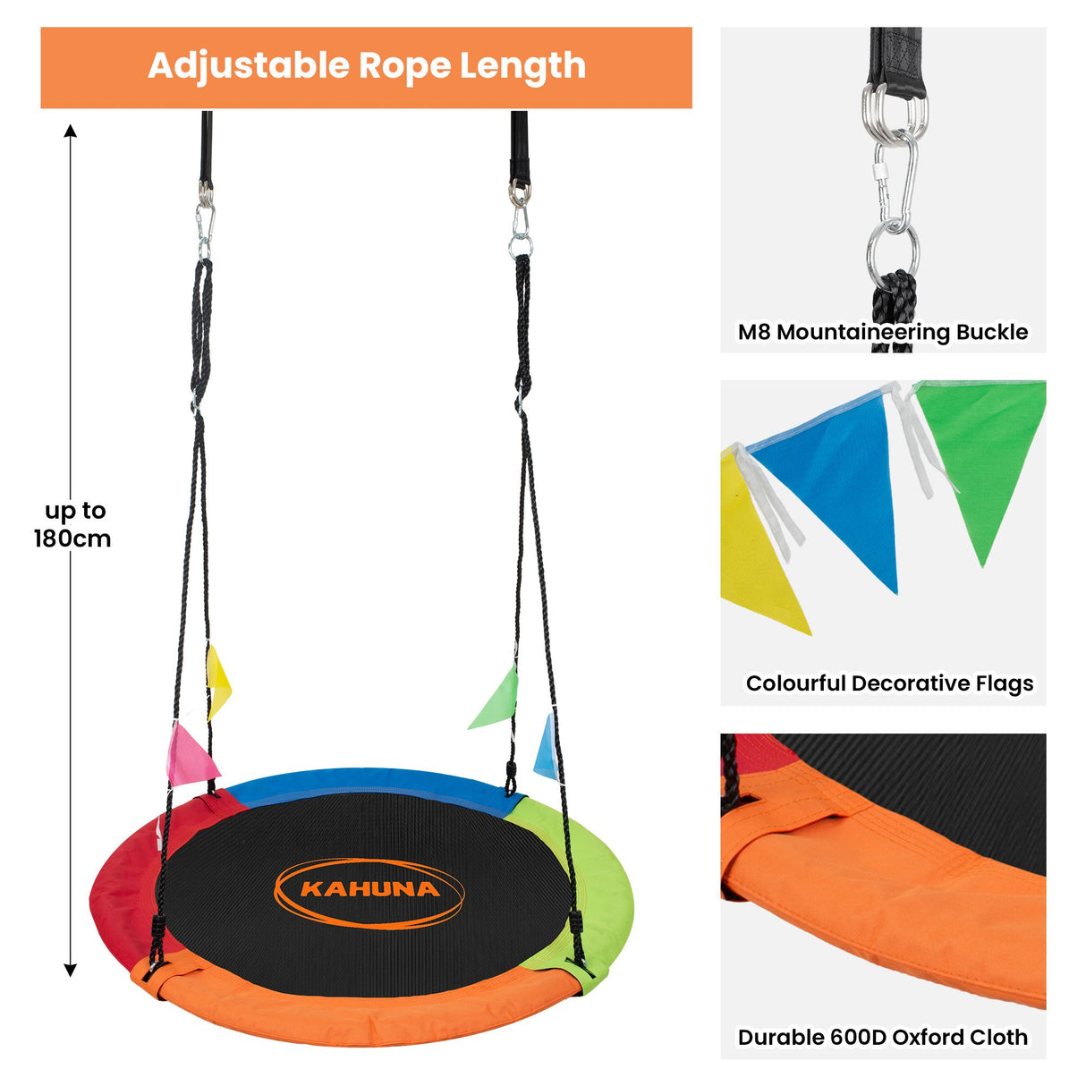 Kahuna Kids 1.2m Tree Saucer Swing Set Round with Hanging Straps 400kg Capacity