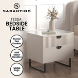 Sarantino Tessa Fluted 2-Drawer Bedside Table - Taupe
