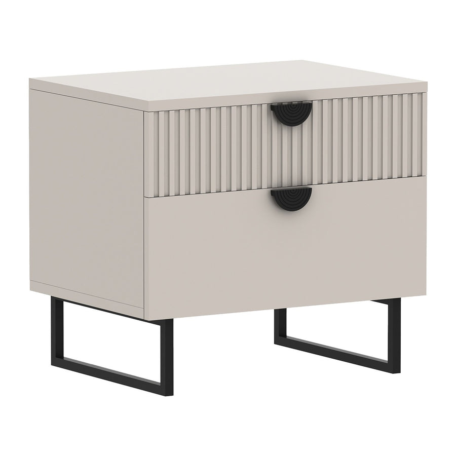 Sarantino Tessa Fluted 2-Drawer Bedside Table - Taupe