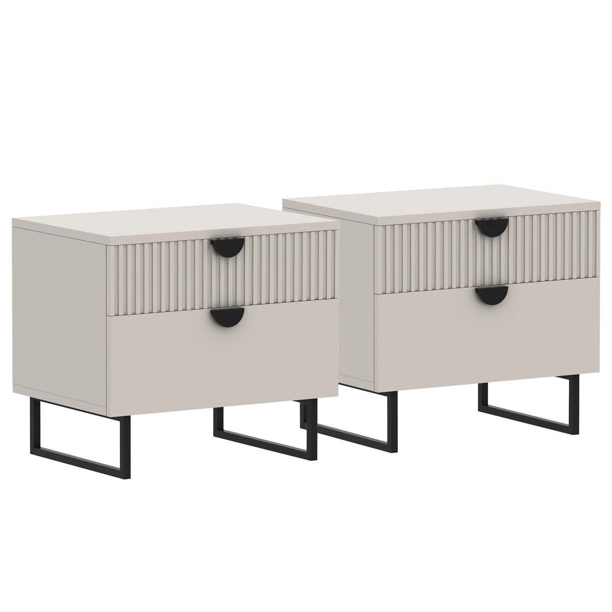 Sarantino Tessa Fluted 2-Drawer Bedside Table - Taupe