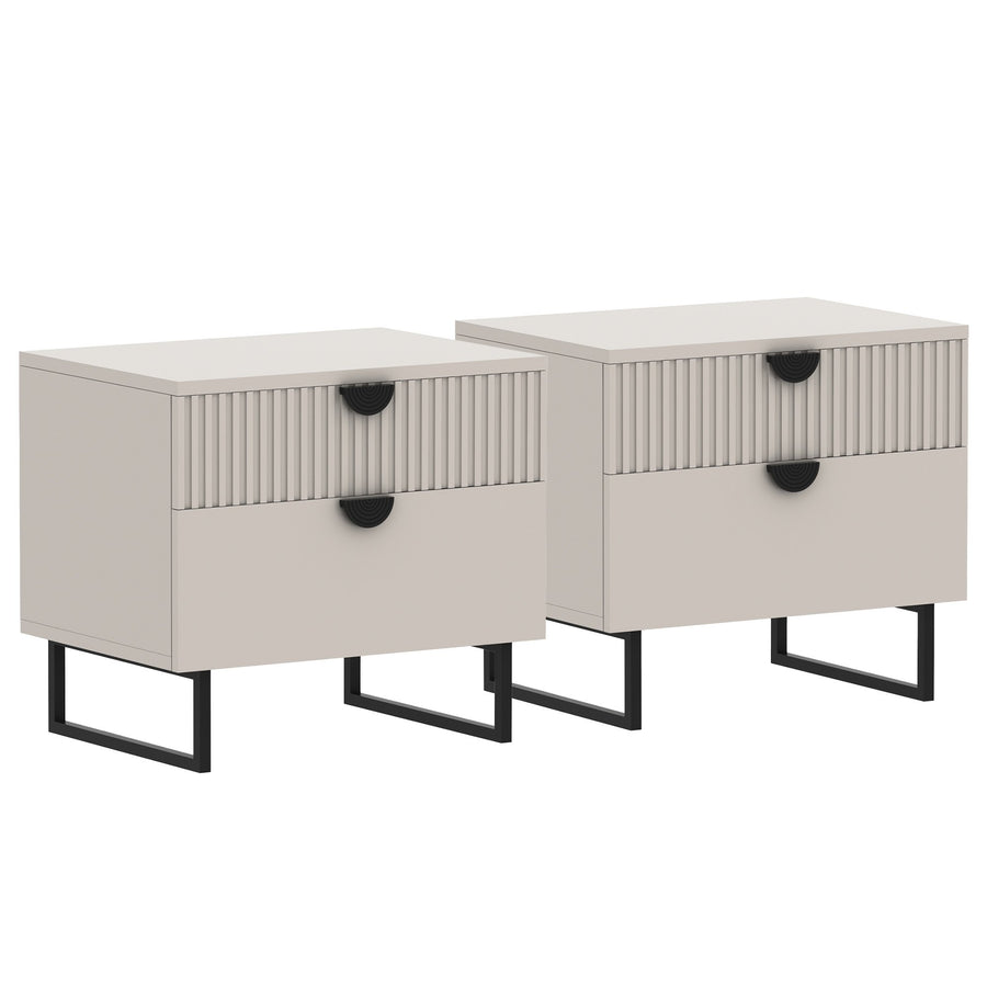 Sarantino Tessa Fluted 2-Drawer Bedside Table - Taupe