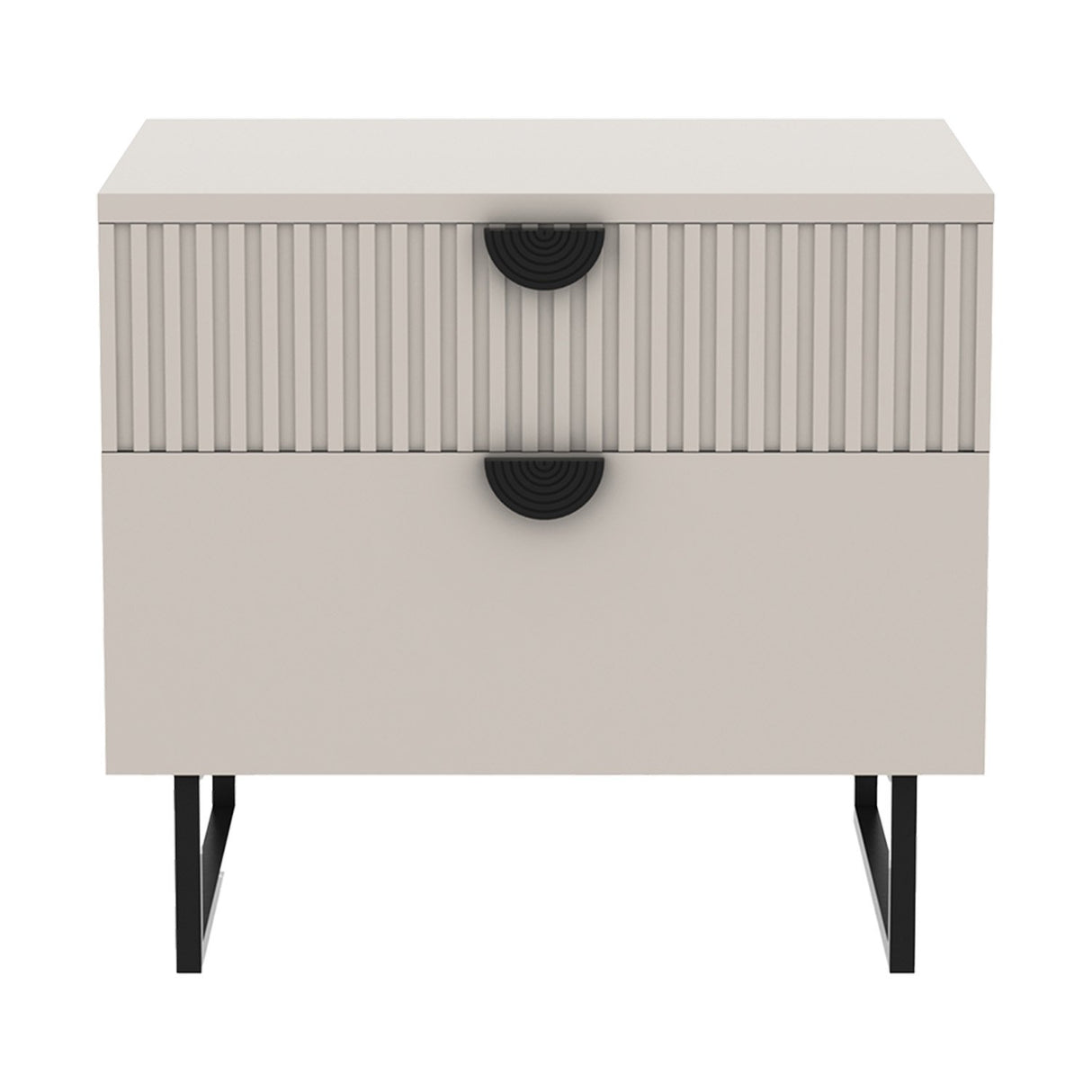 Sarantino Tessa Fluted 2-Drawer Bedside Table - Taupe