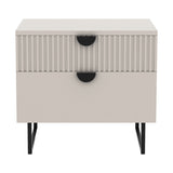 Sarantino Tessa Fluted 2-Drawer Bedside Table - Taupe
