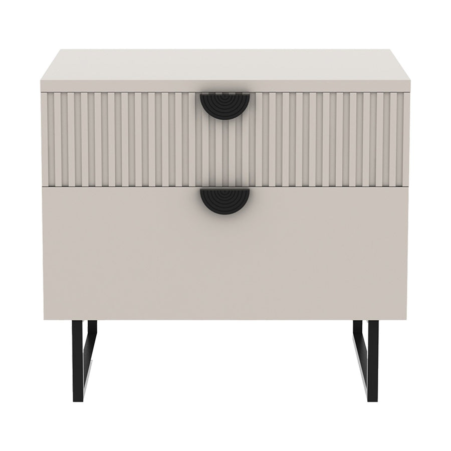 Sarantino Tessa Fluted 2-Drawer Bedside Table - Taupe