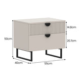 Sarantino Tessa Fluted 2-Drawer Bedside Table - Taupe