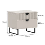 Sarantino Tessa Fluted 2-Drawer Bedside Table - Taupe