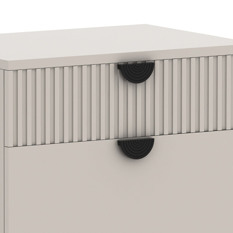 Sarantino Tessa Fluted 2-Drawer Bedside Table - Taupe