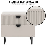 Sarantino Tessa Fluted 2-Drawer Bedside Table - Taupe