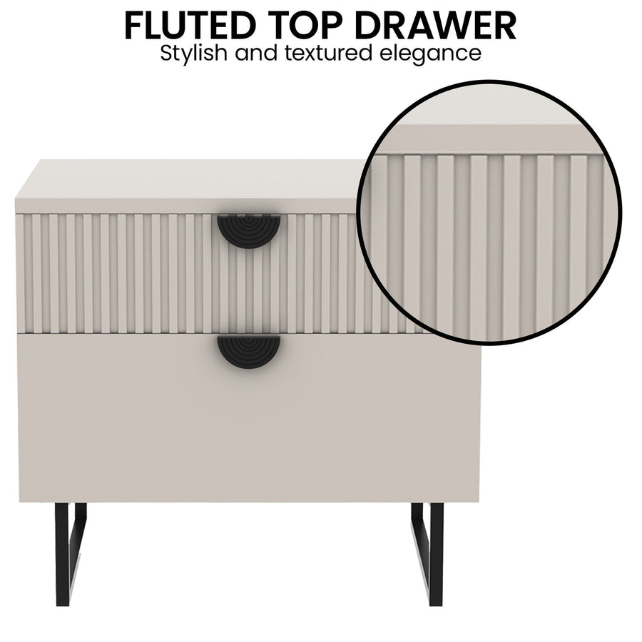 Sarantino Tessa Fluted 2-Drawer Bedside Table - Taupe