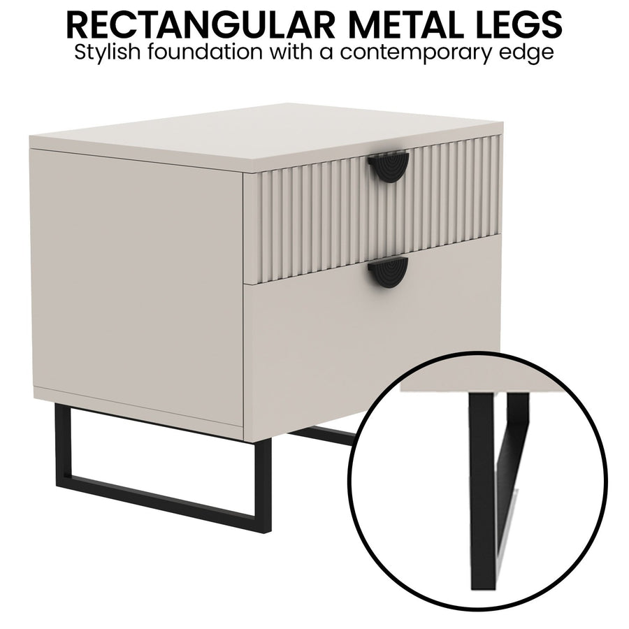 Sarantino Tessa Fluted 2-Drawer Bedside Table - Taupe