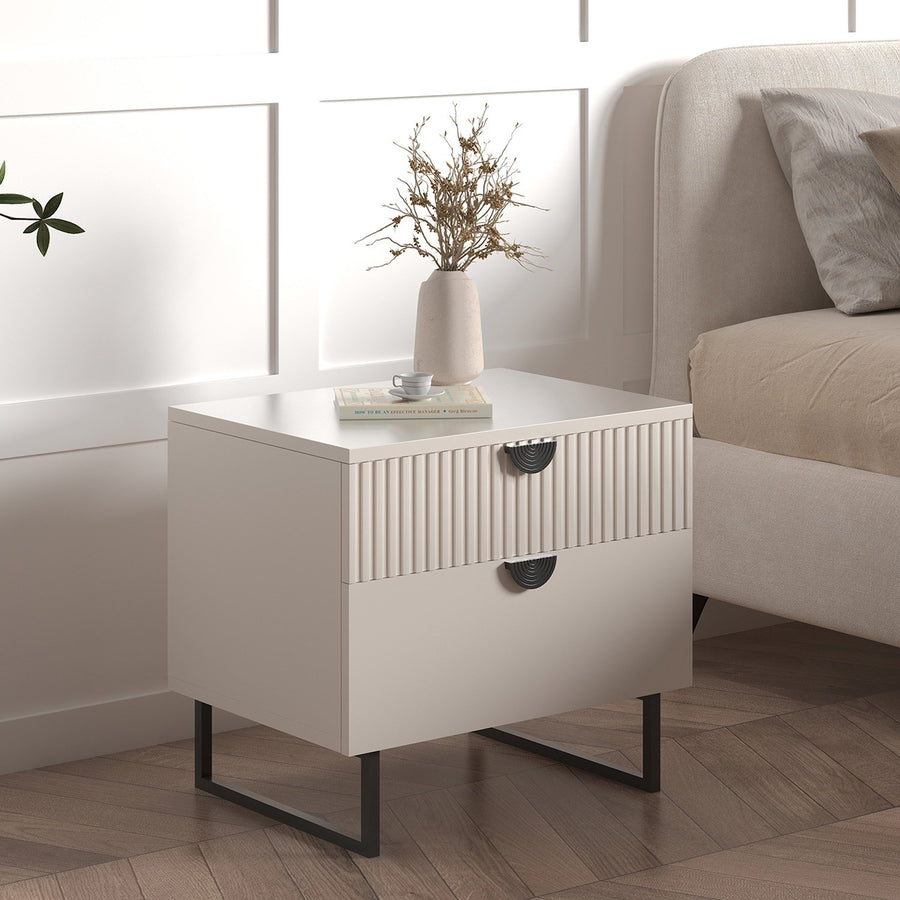 Sarantino Tessa Fluted 2-Drawer Bedside Table - Taupe