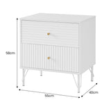 Sarantino Diego Bedside Table Night Stand with 2 Drawers - White - Extra Image
