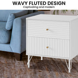 Sarantino Diego Bedside Table Night Stand with 2 Drawers - White - Extra Image