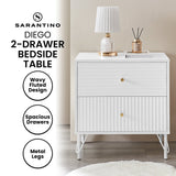 Sarantino Diego Bedside Table Night Stand with 2 Drawers - White - Extra Image