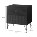 Sarantino Diego Bedside Table Night Stand with 2 Drawers - Black