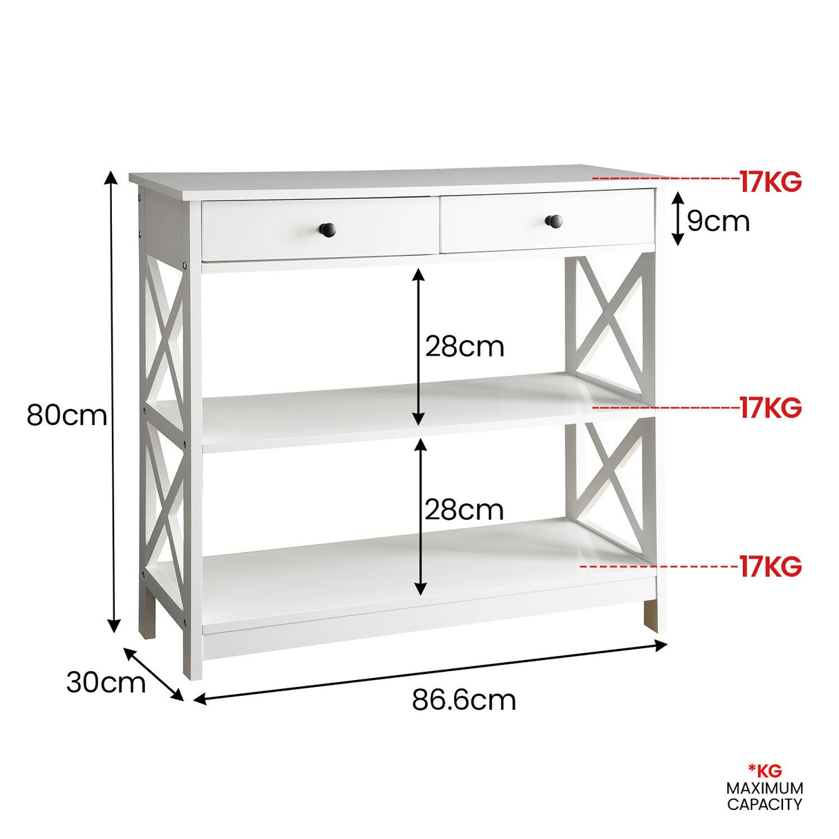 Sarantino Eloise Cross Console Table in White