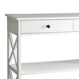 Sarantino Eloise Cross Console Table in White - Top-Down View