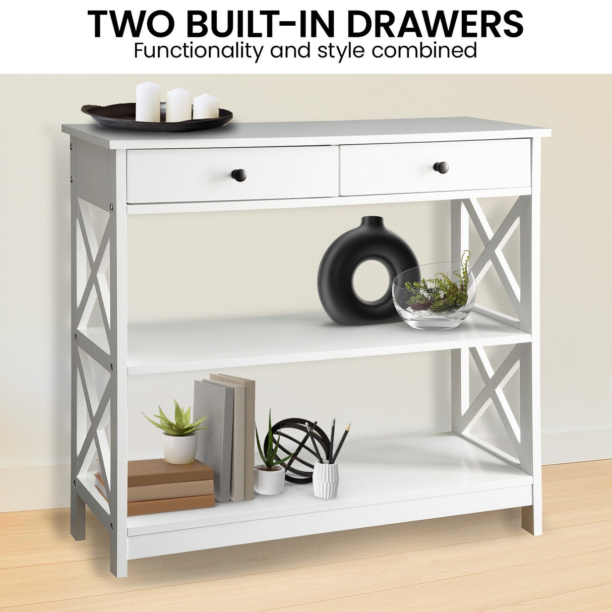 Sarantino Eloise Cross Console Table in White