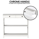 Sarantino Eloise Cross Console Table in White - Low Angle