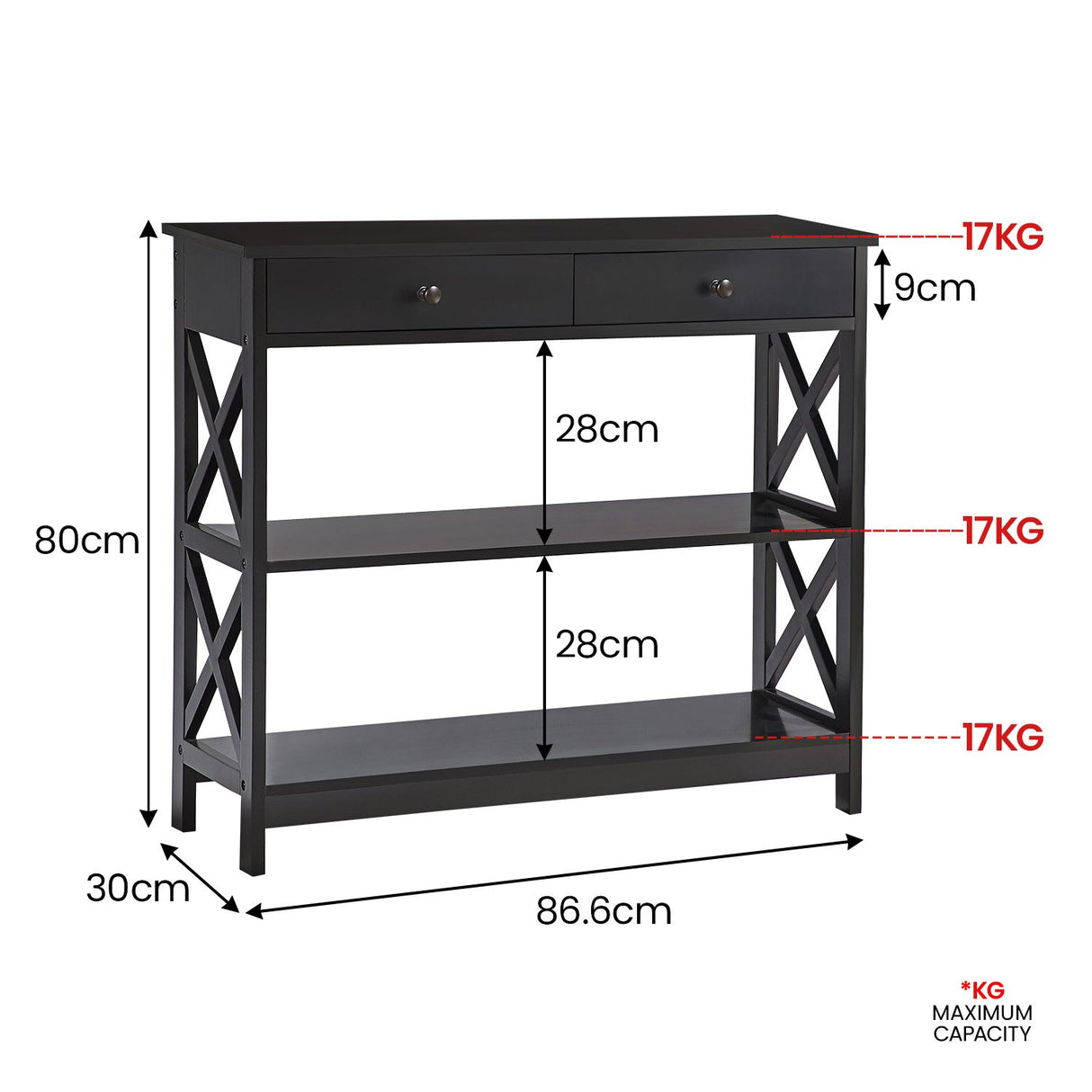 Sarantino Eloise Cross Console Table in Black