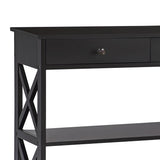 Sarantino Eloise Cross Console Table in Black - Top-Down View