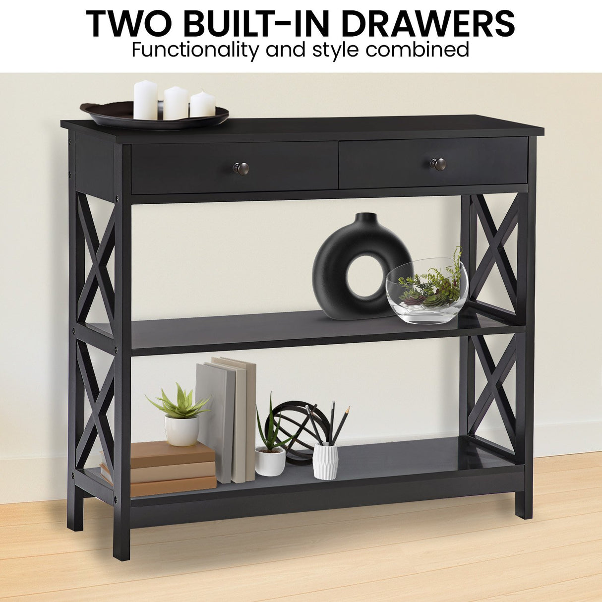 Sarantino Eloise Cross Console Table in Black