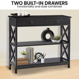Sarantino Eloise Cross Console Table in Black - Close-Up Angle