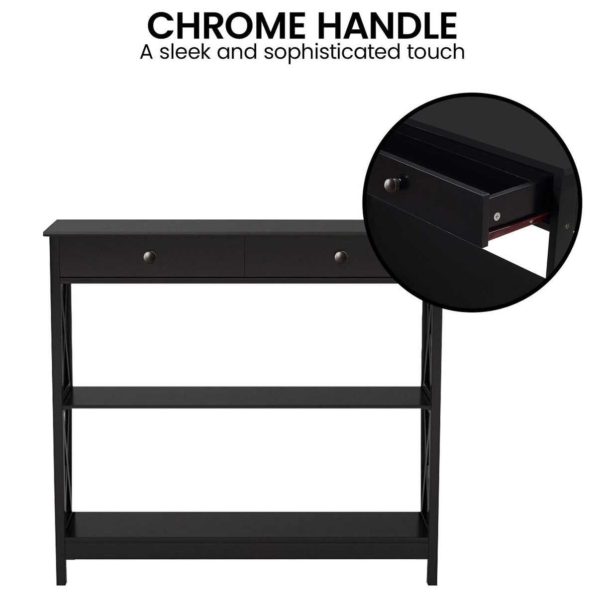 Sarantino Eloise Cross Console Table in Black