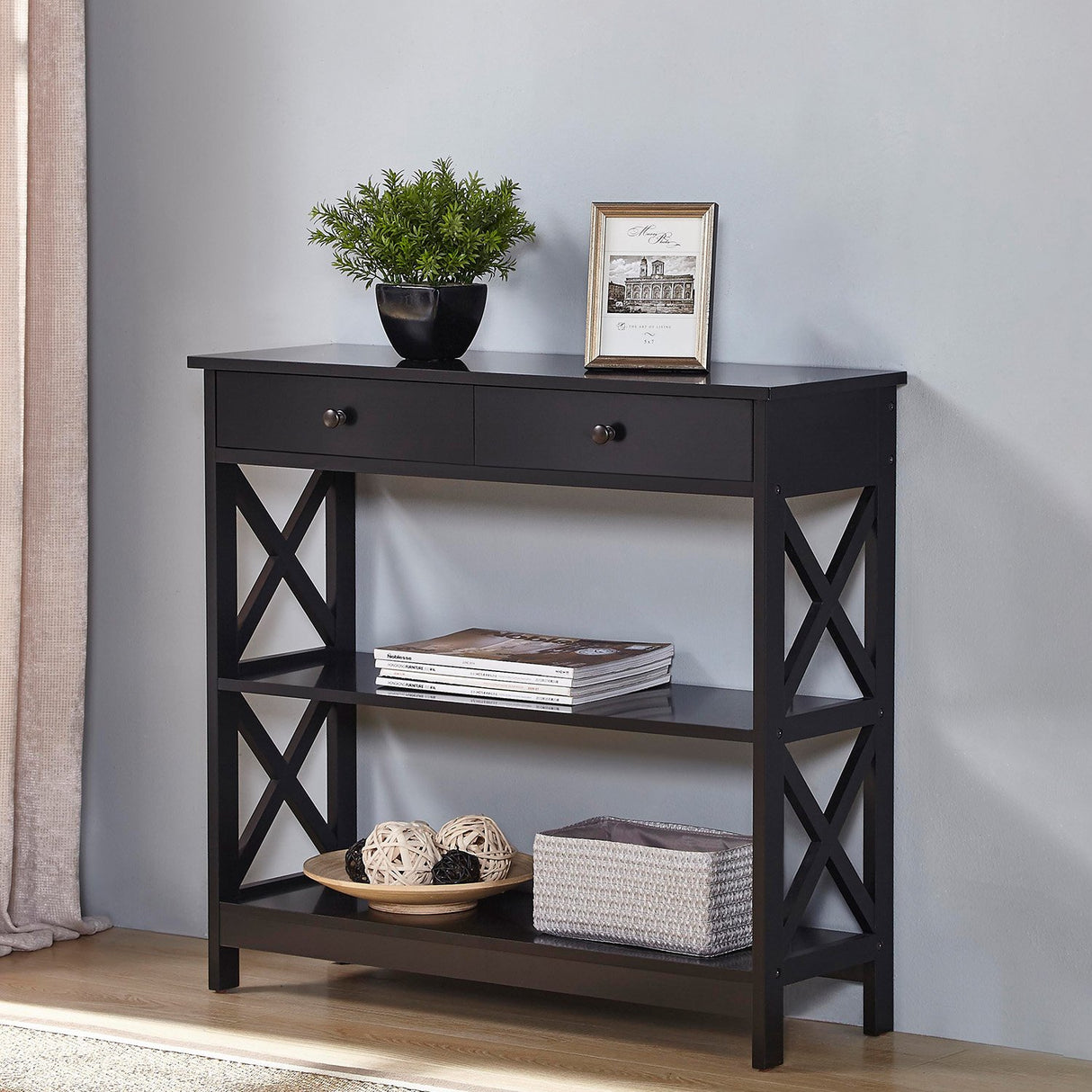 Sarantino Eloise Cross Console Table in Black