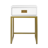Sarantino Emilia Bedside Table Night Stand - White/Gold - Front View