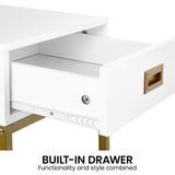 Sarantino Emilia Bedside Table Night Stand - White/Gold - 45-Degree Angle